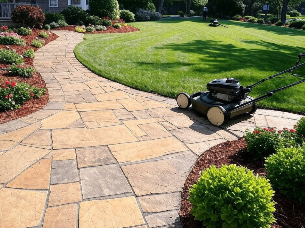 a lawn mower on a patio
